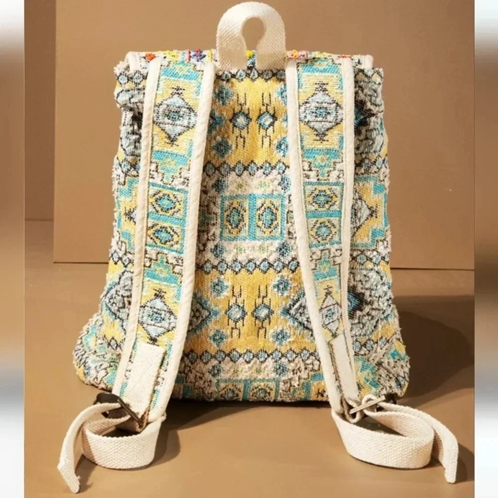 Ruggine Boho Embroidered Beaded Jacquard Backpack New